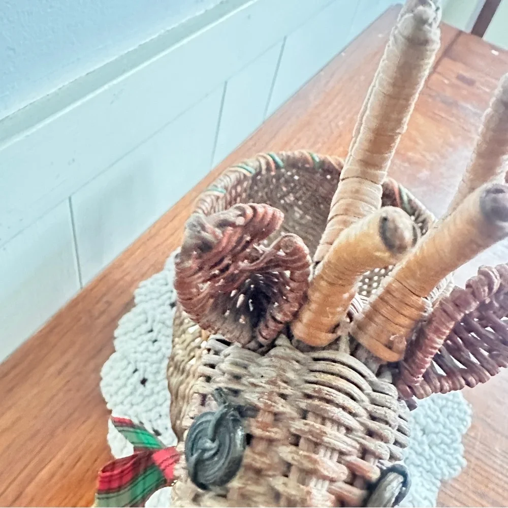 Handwoven Reindeer Basket with Festive Bow see pic